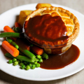 Steak & Ale Pie with Season Veg & Roast Potatoes